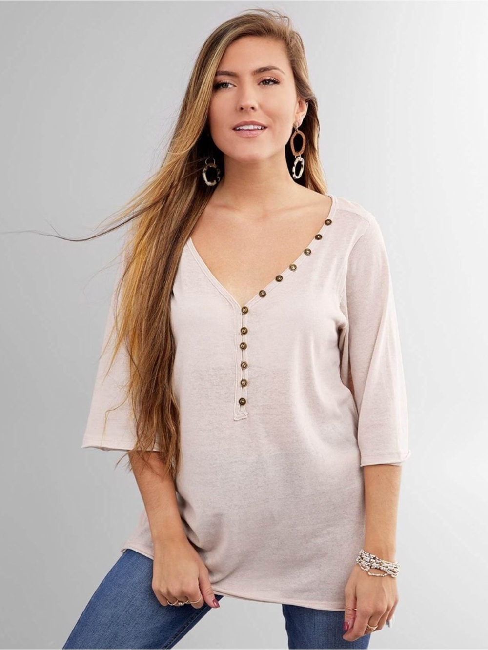 Free People We The Free Morgan Henley Top Size XS Oatmeal Beige Slouchy - Picture 4 of 14